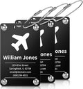 3 Pack Personalized Luggage Tags for Suitcases, Handmade Engraved Stainless Steel Custom Luggage Tags for Cruise Travel with Stainless Loop, Suitcase Identifier Metal Name Baggage Tag