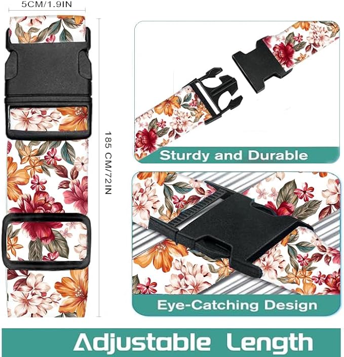 Luggage Straps for Suitcases Travel Belt Accessories, Cute Suitcase Strap, Adjustable Luggage Belt Strap, Heavy Duty with Quick-Release Buckle Luggage Strap Luxury Colorful Flowers