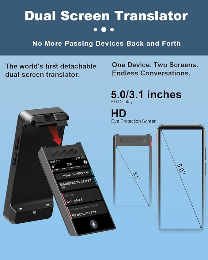 Language Translator Device No WiFi Needed, Dual Screen Real Time Translator Two Way Voice Translation with 139 Languages Online, Offline&Recording&Photo＆Text&Group Translation for Business Travel