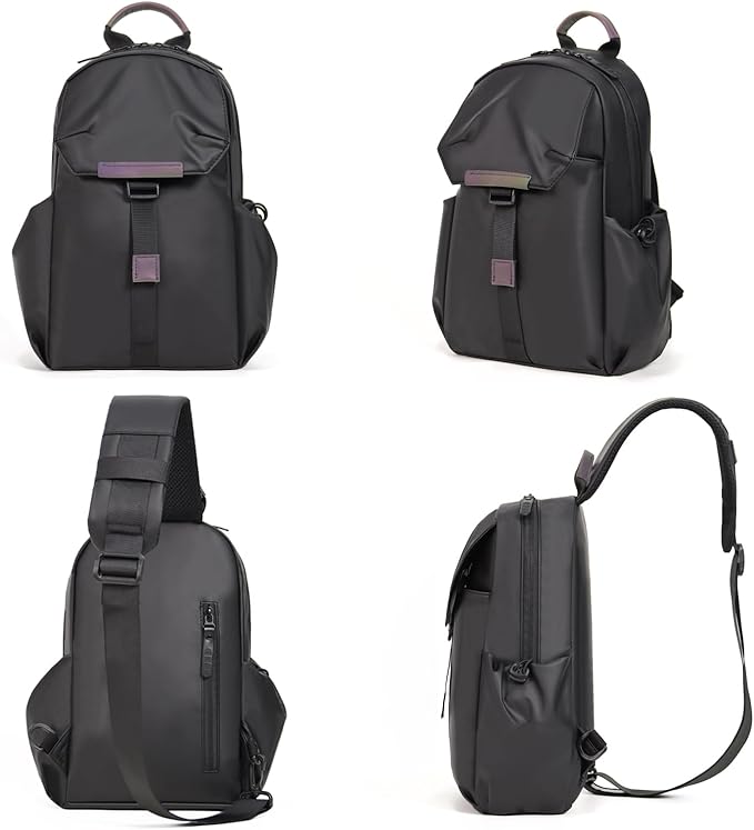 Crossbody Messenger Bag for Women Men Travel Backpack Convertibale Sling Bag Travel Hiking Daypack，Water-Resistant (black, small)