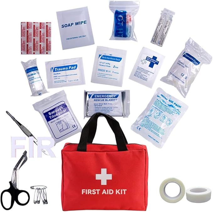 AOUTACC 2 Pack Nylon First Aid Empty Kit,Compact and Lightweight First Aid Bag for Emergency at Home, Office, Car, Outdoors, Boat, Camping, Hiking(Bag Only) (2 Pack Red With Handles)