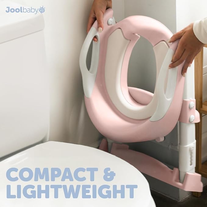 Jool Baby Potty Training Seat with 2 Step Ladder for Toddlers - Soft Cushioned Seat & Splash Guard, Adjustable Height (Pink)