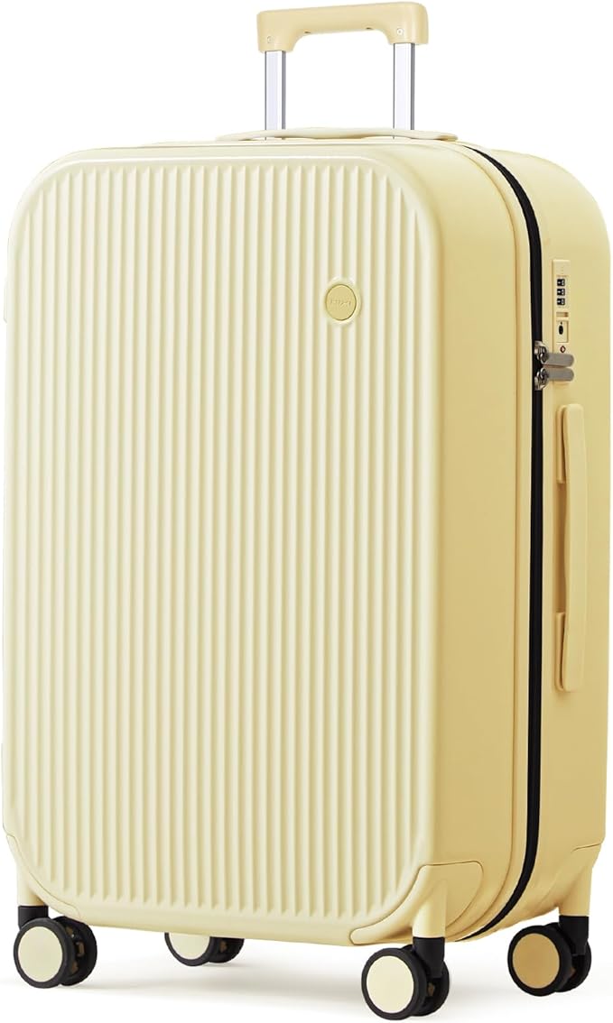 mixi 26 Inch Large Checked Luggage PC Hardshell Suitcases with Wheels for Travel Woman Men, Lark Yellow