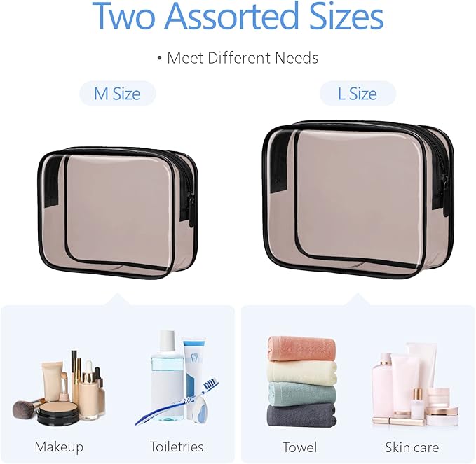 PACKISM Clear Makeup Bags - Well-made Clear Toiletry Bags for Traveling, Water-resistant Tsa Approved Toiletry Bag with Zipper Holds Small Items for Organization Fit Travel Essentials, Black Brown
