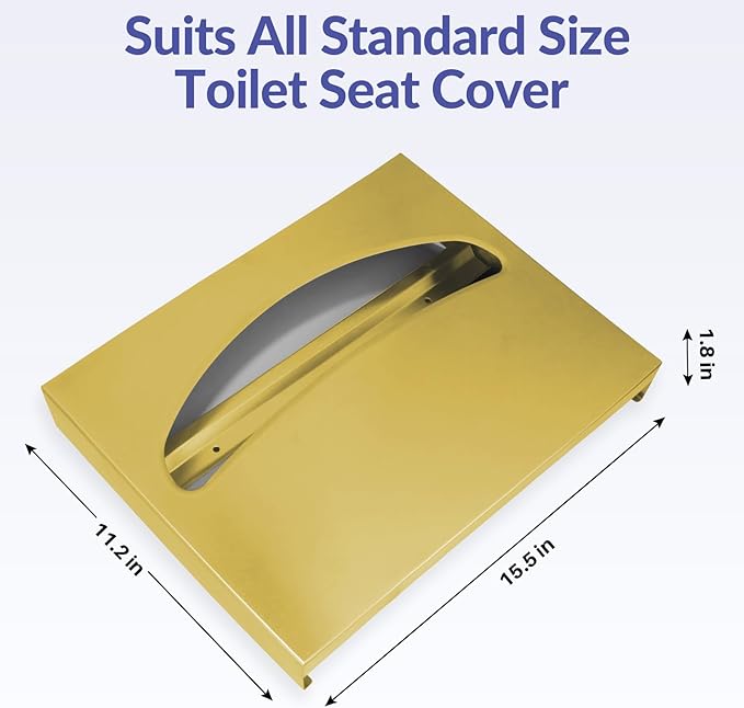 Stainless Steel Toilet Seat Cover Dispenser, Wall Mount Single or 1/2 Fold Large Capacity Toilet Seat Covers Holder for Commercial and Residential, Brushed Gold