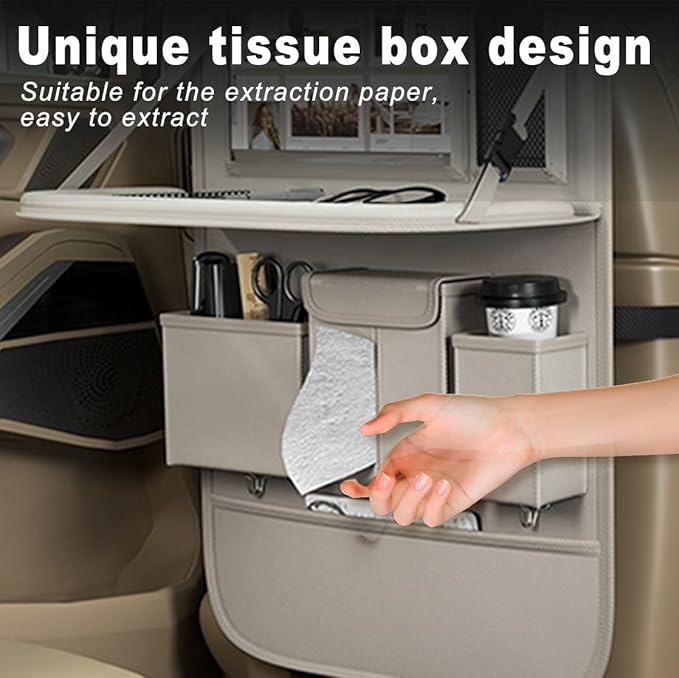 Car Seat Organizers,Multi-functional Back Seat Protectors, Storage Pouches, and Tray Holders (for Cars, Kids, Seat Back and Rear Seats) (Plain Gray, 2 Pcs)