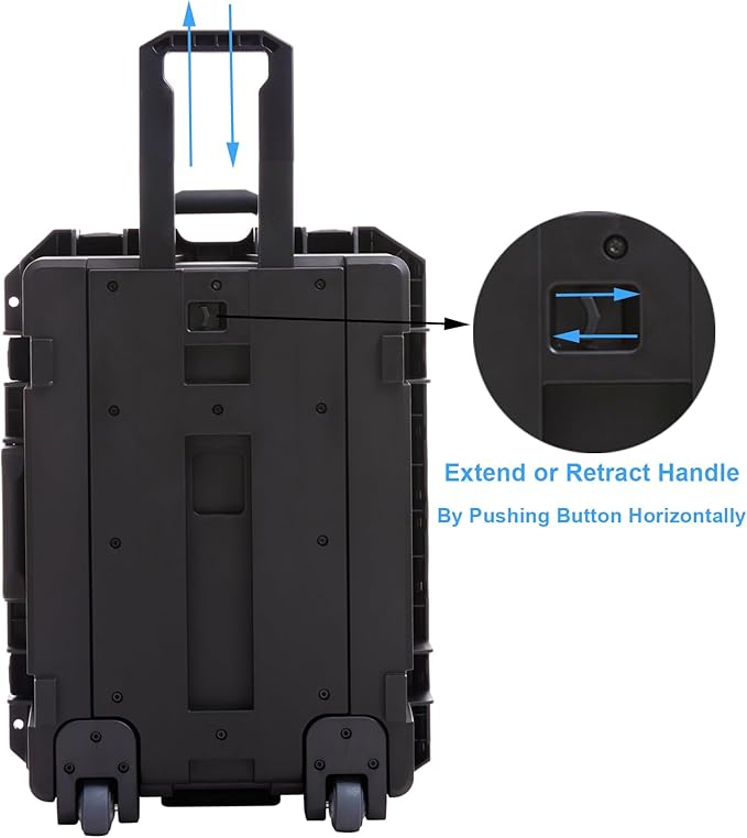 Waterproof Hard Case,27 x 20 x 13 Inch, Equipment Rolling Hard Case with Foam/Wheels/Retractable Handle for camera, Drone,tool, electronics,Shockproof, TSA Friendly, Inner 21.6"X 14.6"X10.2"