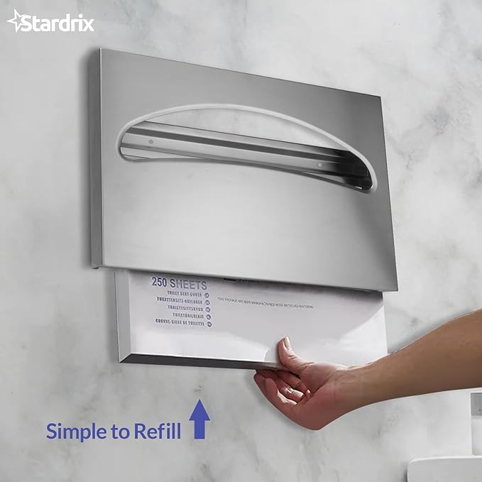 Stainless Steel Toilet Seat Cover Dispenser, Wall Mount Single or 1/2 Fold Large Capacity Toilet Seat Covers Holder for Commercial and Residential, Brushed