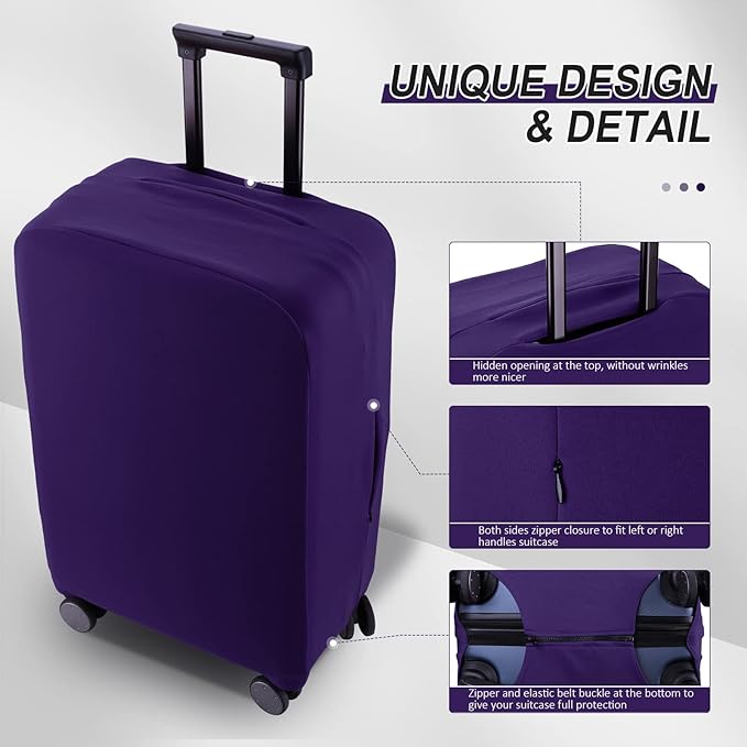 Travel Luggage Cover Suitcase Protector Scratch-Resistant Fit 19-31 Inch Suitcase, Not Included Suitcase (Purple, XL(28-29 inch))
