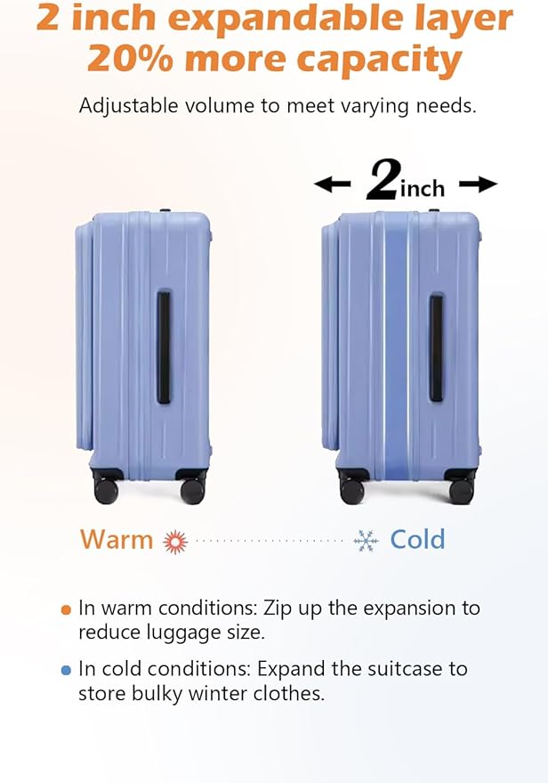 HotWay 26 Inch Expandable Checked Luggage with Cup Holder, Hardside TSA Approved Luggage with Spinner Wheels, Top Opening Suitcase For Travel, White