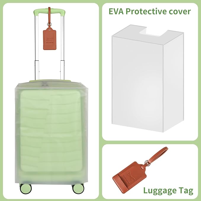 22×14×9 Airline Approved Carry On Luggage with Front Open Pocket, Spinner Wheels, ABS+PC Hardshell Small 20inch Suitcase with Protective Cover and Luggage Tag, Avocado Green