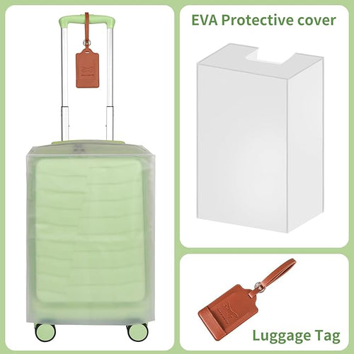 22×14×9 Airline Approved Carry On Luggage with Front Open Pocket, Spinner Wheels, ABS+PC Hardshell Small 20inch Suitcase with Protective Cover and Luggage Tag, Avocado Green