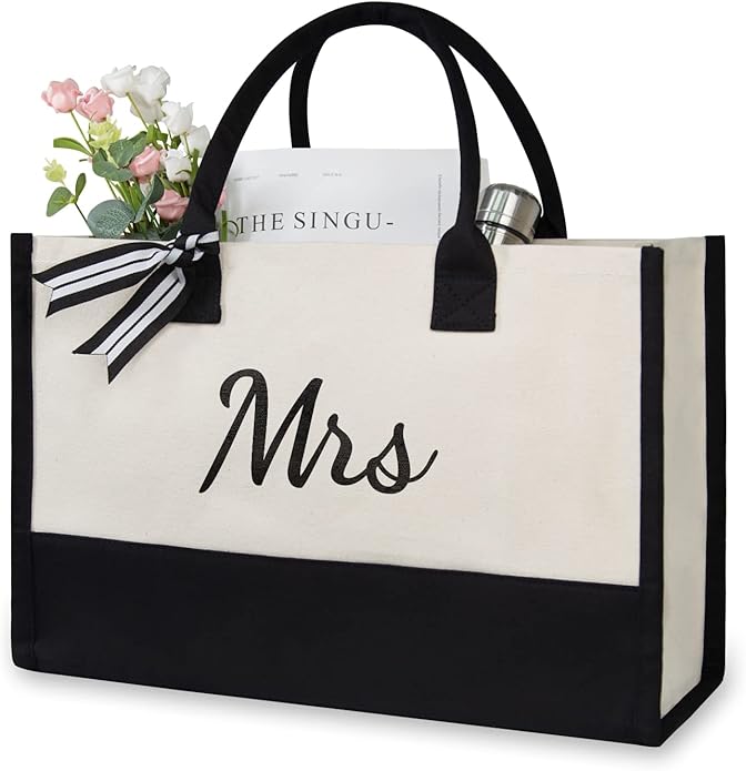 TOPDesign Canvas Tote Bag, Bridal Shower Gifts for Bride, Wedding Bachelorette Bride Gifts Shoulder Bag