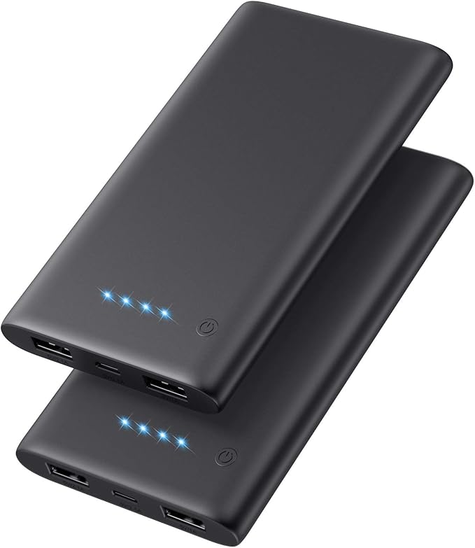 [2 Pack] Portable Charger Power Bank 10000mAh,Ultra Slim Portable Phone Charger with Dual USB Outputs,Backup External Battery Pack Compatible with iPhone 15/14/13/12,Samsung etc-Black+Black