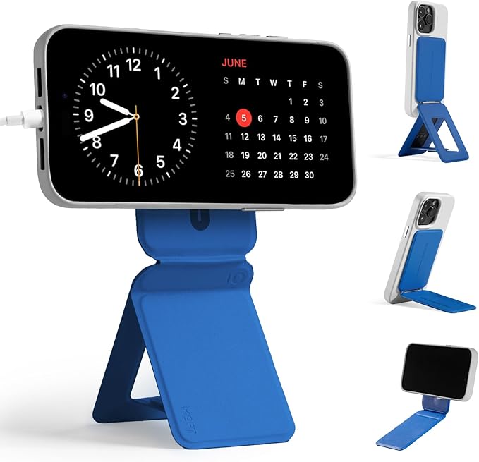MOFT Phone Tripod Stand Selfie Stick for iPhone, Multi-Angles iPhone Stand, Lightweight & Portable Phone Holder, Strong Magnets, MOVAS Vegan Leather, Travel Essentials, Sapphire (Without Card Slot)