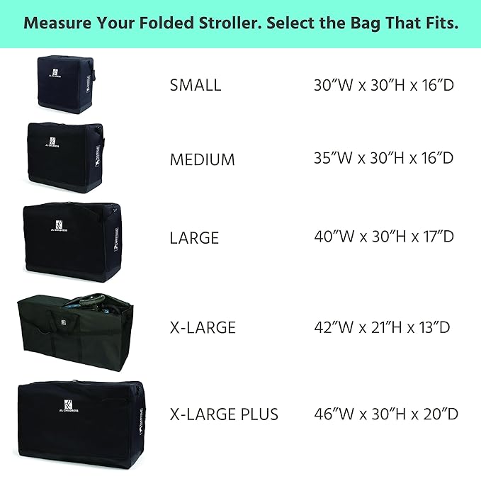 J.L. Childress Universal Stroller Travel Bag for Airplane - Fits Most Baby Strollers, Flying Essentials, Airport Accessories for Gate or Luggage Check, AirTag Compatible - X-Large PLUS, Unpadded