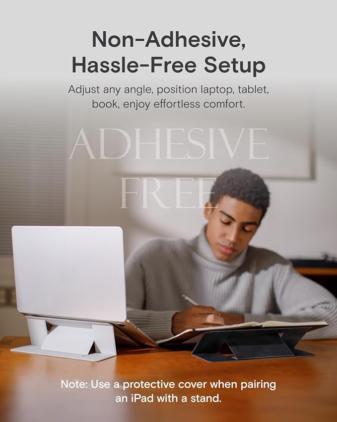 MOFT Invisible Laptop Stand for Desk, Stick-Free Tablet and Computer Stand with Dual-Angle, Foldable&Portable Laptop Riser Holder, Fits 7-11" Tablets&11-14" Laptops, Space Gray (Non-Adhesive Version)