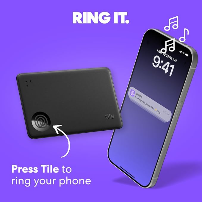 Tile by Life360 Slim - Wallet Finder, Bluetooth Tracker and Item Locator for Luggage Tags, Passports and More. Both iOS and Android Compatible. Phone Finder. 2-Pack (Black)