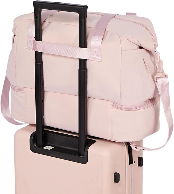 NISHEL Women's 2-in-1 Weekender Duffle Bag, Large Capacity Duffle Bag with Multi-Pocket, Overnight Tote for Travel, Carry On Personal Item, Pink
