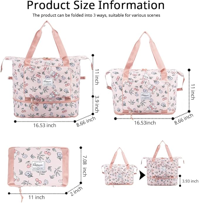 Large Capacity Foldable Travel Bag Expandable Portable Carry on Bag Dry&Wet Separation Sports Duffel Bags