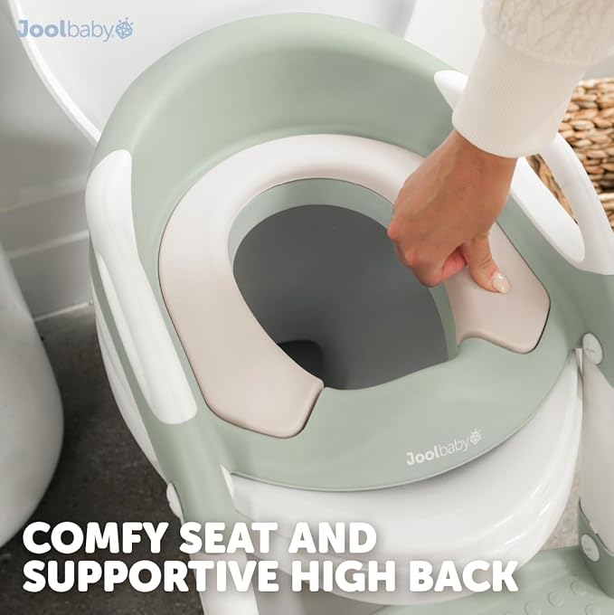 Jool Baby Potty Training Seat with 2 Step Ladder for Toddlers - Soft Cushioned Seat & Splash Guard, Adjustable Height (Sage)