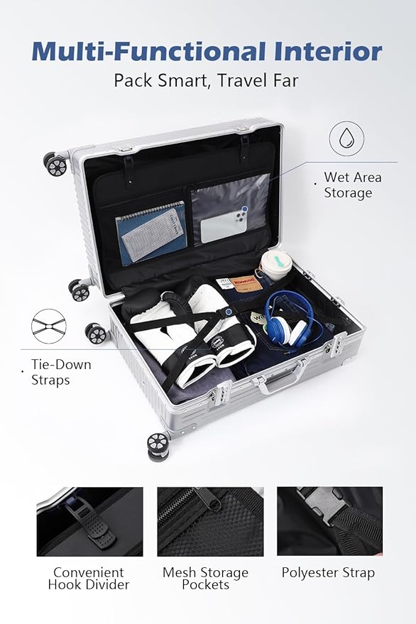 HotWay 26 Inch Checked in Luggage with Aluminum Frame,PC Hard Shell Suitcase with Spinner Wheels and TSA Lock, Large Suitcase for Business Travel