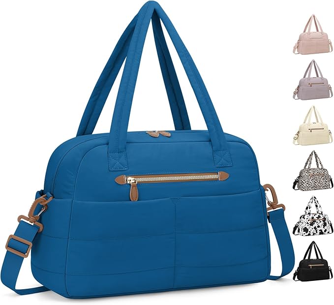 Travel Duffle Bag,Puffer Carry On Duffel Bag with Laptop Compartment Waterproof Overnight Weekender Bags for Women Large Hospital Tote Bags for Labor and Delivery(Large,Blue)