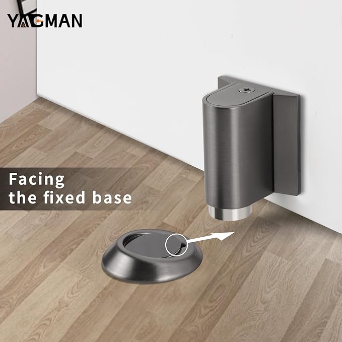 3 Pack Magnetic Door Stoppers Retractable Bottom of Door Holder No Drilling Mount Floor Door Stop with Screws and Adhesive Catch Door Keep Door Open Grey G-3