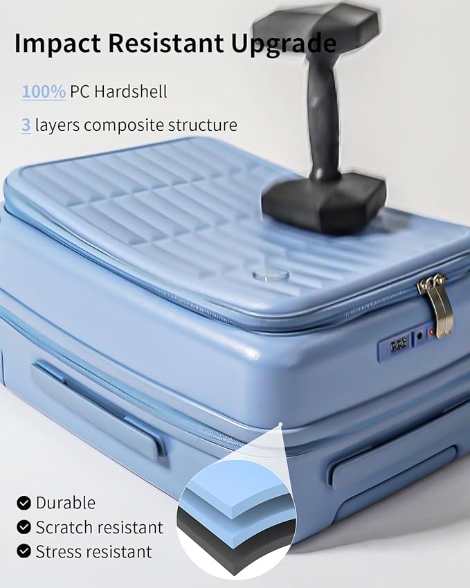 aji Expandable Top Open 26 Inch Checked Luggage with Spinner Wheels, Large Suitcase with TSA Lock, Hardside Travel Luggage Suitcases for Men Women, for 24+Days Travel, Blueberry Blue