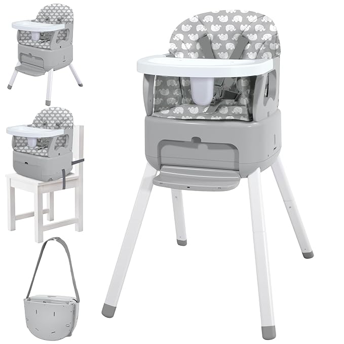 4 in 1 Portable Baby Highchair Convertible Highchair for Babies and Toddlers - Foldable Carry Small Box, High Chair, Infant Booster Seat, Dining Chair, Easy to Carry and Store (Grey)