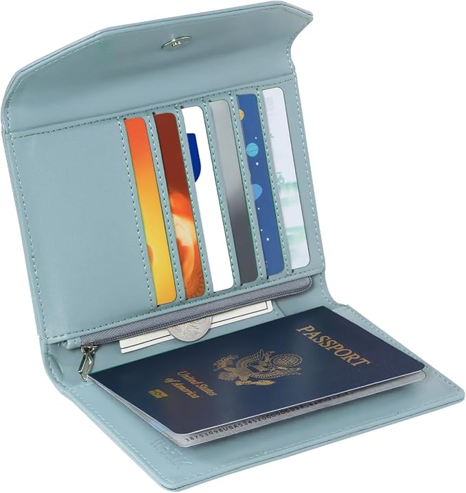 Leather Passport Holder for Travel,Passport Book Holder,Rfid Blocking Travel Wallet Protect Your Card Security,Travel Document Organizer for Men Women,Airport Essentials Gift (Blue)