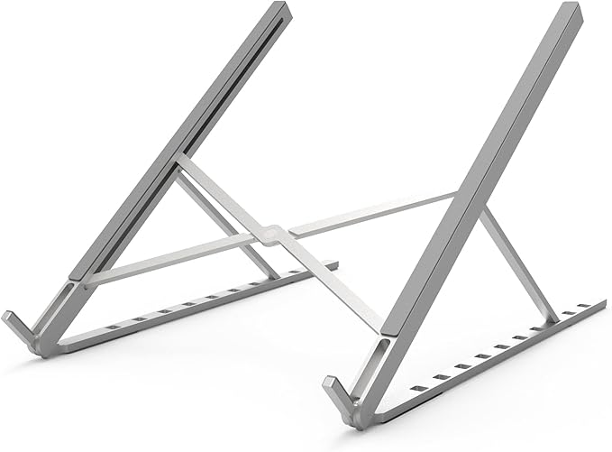 Aluminum Laptop Stand for Desk, Foldable Ventilated Cooling Notebook Stand, Adjustable Portable Laptop Holder, Compatible with 11" - 17.3" MacBook Pro Air, HP and Other laptops（Silver）