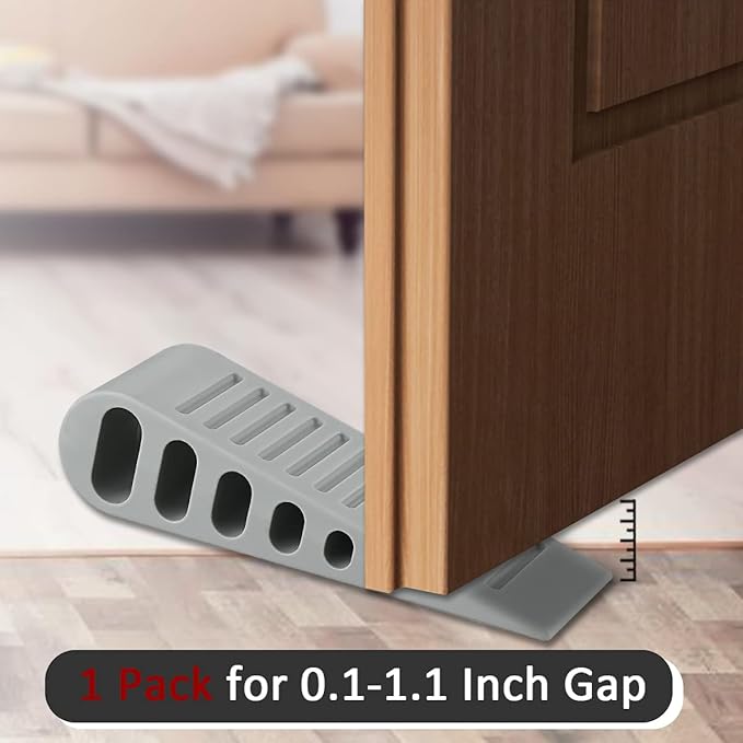 JQK Rubber Door Stopper Wedge, Grey 6 Pack Soft TPR Premium Door Stops for Bottom of Heavy Duty Door on Tile, Concrete, Carpet, Wooden Floor, DSB61-GY-P6