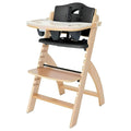 Abiie Beyond Junior Wooden High Chair with Tray - Adjustable and Convertible High Chair for Babies and Toddlers - 6 Months to 250 Lb - Water Resistant - Natural Wood with Black Pearl Cushion