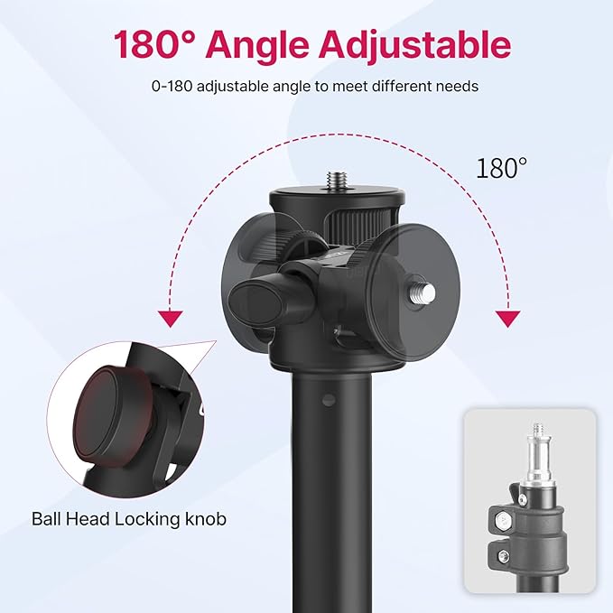 VIJIM MT-79 Extendable Photography Light Stand, 81" Portable Adjustable Light Tripod with 1/4" Screw, 360° Ball Head Camera Phone Tripod for Continute Output Lighting, Webcams, Cameras,for Pocket3