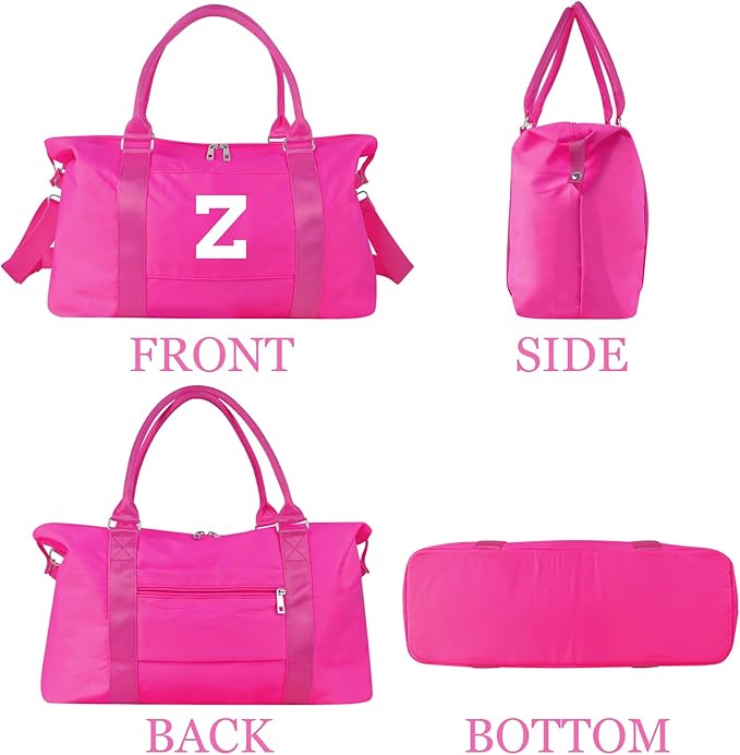 Overnight Bag for Kids Teen Girls Weekender Dance Bag Birthday Graduation Gifts,Initial Travel Duffel Bag Sports Gym Bag Personalized Weekender Bag Carry On Bags Preppy Gifts for Women(Hot Pink, Z)