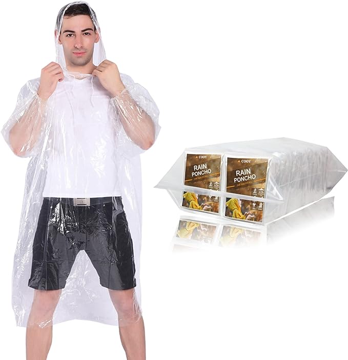 Rain Ponchos,with Drawstring Hood （10 Pack） Emergency Disposable Rain Ponchos Family Pack for Adults,Clear