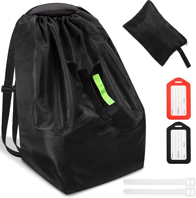 Car Seat Bags For Airplane Travel, Durable Carseat Cover For Air Travel Car Seat Travel Bag with Shoulder Straps and 2pcs Luggage Tags For Airplane