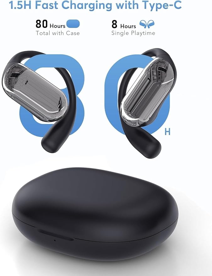 AI Translation Earbuds Real-Time, 144 Languages & Accents,4-in-1 Open Ear Wireless Earbuds with Charging Case, Compatible with iOS & Android, Ideal for Travel, Business, Learning,Black