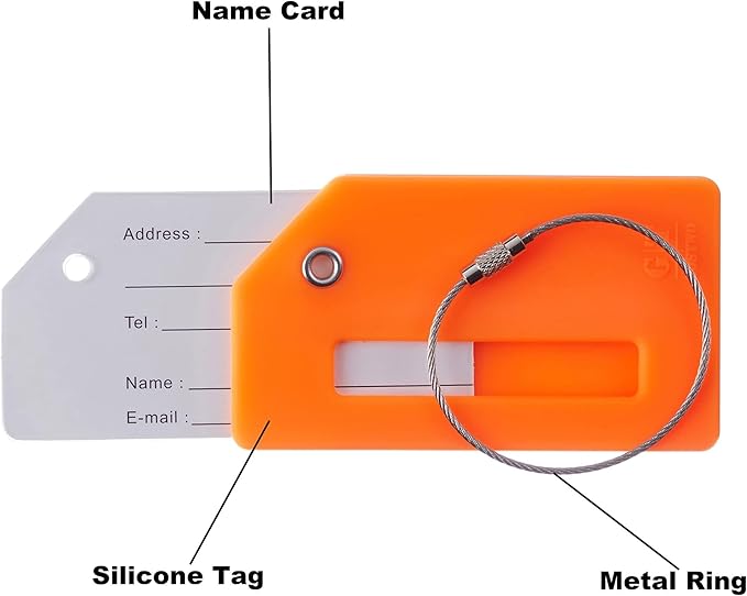 8 Pcs Luggage Tags for Suitcases, 26 Initial Letter Travel Luggage Baggage Identification Labels ID Tags Fully Bendable Tags with Stainless Steel Loop (Letter A, Orange)