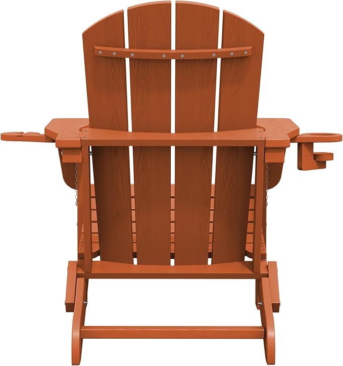 SERWALL Adirondack Chair with Cup Holders - Composite Adirondack Chairs Set of 4 HDPE Outdoor Chairs All Weather Use- Orange