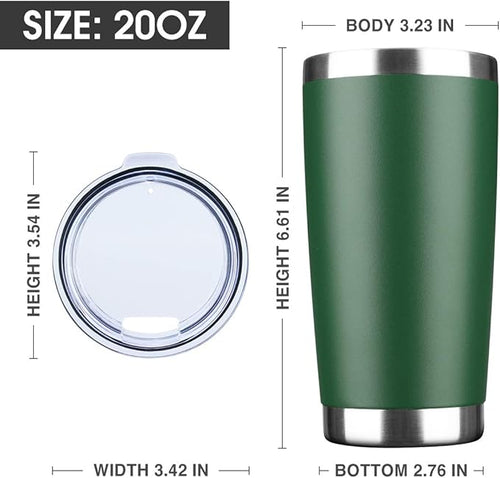 20oz Tumbler Bulk Stainless Steel Vacuum Insulated Tumblers with Lid Double Wall Travel Mug, Powder Coated Coffee Cup, Suitable for Ice Drinks and Hot Beverage (Dark green 6pack)