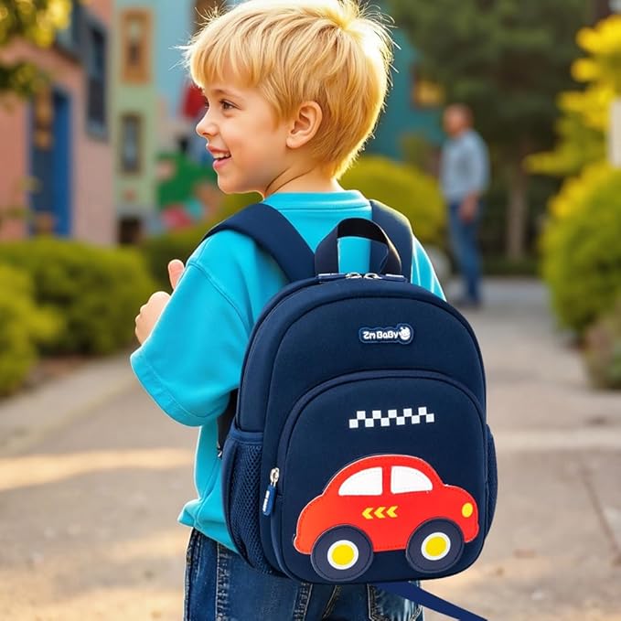 Padgene Toddler Harness Backpacks Safety Leash Kids Anti Lost Kindergarten Preschool Backpack Neoprene Lightweight Animal Schoolbag 3D Cartoon Car Mini Travel Bag for Boys Girls Ages 3-5