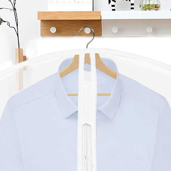 12 Pack Breathable Clothes Covers with Zip, Waterproof Dustproof Garment Covers Bags Dress Bag Covers Damp-proof Mens Suit Storage Bag for Wardrobe Storage and Travel(White)