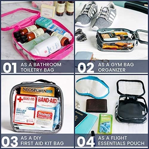 Clear TSA Approved 3-1-1 Travel Toiletry Bag for Carry On / Quart Size Transparent Liquids Pouch for Airport Security / Reusable See Through Vinyl & PVC Plastic Organizer for Men and Women (Black)