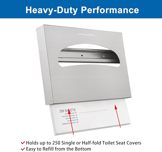 Toilet Seat Cover Dispenser Wall Mount, Commercial Stainless Steel Toilet Seat Cover Holder for Bathroom, Single or Half Fold