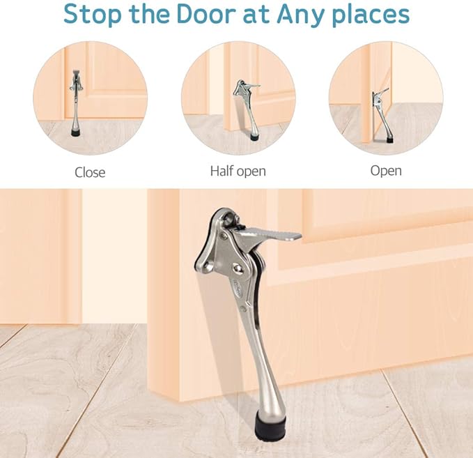 Door Stopper, One-Touch semi-Automatic Metal Door Stopper, with Non-Slip Rubber Tip for Wood, Concrete, Tiled, and Carpeted Floors (6inch x 1pack, Brown)