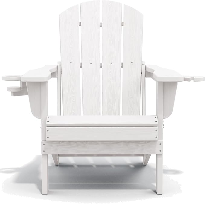 SERWALL Adirondack Chair with Cup Holders - Composite Adirondack Chairs Set of 2 HDPE Outdoor Chairs All Weather Use- White