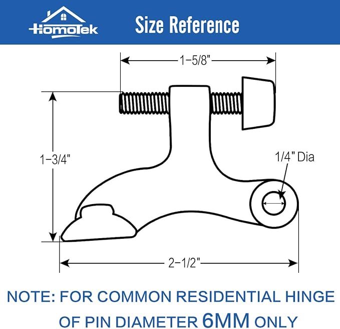 HOMOTEK 2 Pack Hinge Pin Antique Brass Door Stopper, Adjustable Deluxe Heavy Duty Door Stopper 2-1/2"x1-3/4”, with Black Rubber Bumper Tips