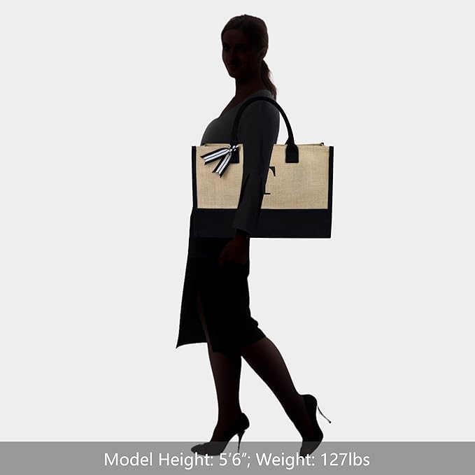 TOPDesign Initial Jute/Canvas Tote Bag, Personalized Present Bag, Suitable for Wedding, Birthday, Beach, Holiday, is a Great Gift for Women, Mom, Teachers, Friends, Bridesmaids (Letter T)